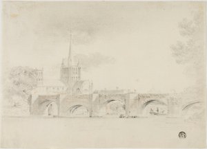 Cathedral Church and Bridge, Hereford av Unknown artist