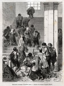 Katolska ångerfulla som går upp för den heliga trappan till Rom. Gravyr för att illustrera historien om Ludovic Celler; Stilla veckan i Rom av Unknown artist