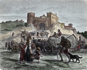 Kelter i deras hövdingtjänst - keltisk civilisation, järnåldern: kelter kommer med sina offer för rituella offer av Unknown artist