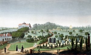 Cemetery of Père Lachaise, cirka 1820 - i ""Views of Paris"" av Courvoisier av Unknown artist