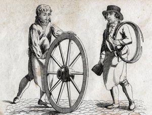 Charron med vagnshjul och lärling Gravyr sent 1700-tal. av Unknown artist