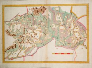 Karta över Leix och Offaly, Irland, ca 1590 (papper, linne) av Unknown artist