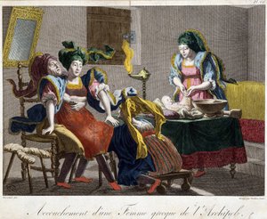 Förlossning i Grekland - gravyr, sent 1800-tal av Unknown artist