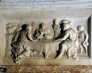 Kristus och Emmaus pilgrimer. Altartavla av Tretskyrkan. av Unknown artist