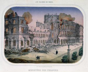 Commune de Paris: Brand vid finansministeriet (vid Tuileriernas tid) den 24 maj 1871. Gravyr från 1800-talet. av Unknown artist