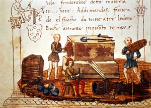 Konstruktion av en bomb (mortel) på 1400-talet. Från matematikens bok av Giuliano de 