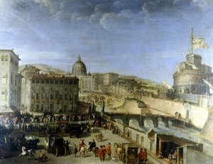 Påvens kortege till Ponte S. Angelo i Rom av Unknown artist