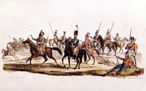 Kosacker: 1:a 2:a kosacker 3:e kosack av Don 4¡ Official Cosack of Don 5¡ Kosack Chernomowskij 6¡ Kosack av Ural 7¡ Regular Cossack 8¡ Bashkir 9¡ och 10¡ Kalmouk av Unknown artist