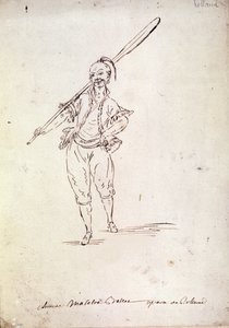 Kostym för karaktären Roland i operan med samma namn av kompositören Niccolo Vito Piccinni (eller Piccini) (1728-1800) efter ett libretto av Jean Francois Marmontel (1778). Teckning från slutet av 1700-talet av Unknown artist