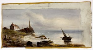 Stuga vid stranden av Unknown artist