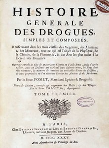 Försättsblad till "Allmän historia om droger, singel och komponerad" av Pomet av Unknown artist