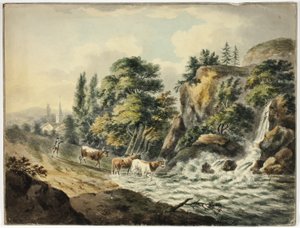Kobesättning drivs till floden av Unknown artist