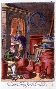 Hantverk: pannmakaren i sin verkstad. I "" Omfattande beskrivning av konsthantverk och workshops för ungdomar"" av Johan Peter Vue. Ed. Nürnberg, Weigel och Schneider av Unknown artist