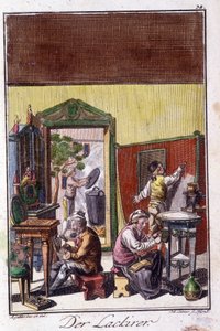 Hantverk: lackeraren i sin verkstad. I "" Omfattande beskrivning av konsthantverk och workshops för unga"" av Johan Peter Vue. Ed. Nürnberg, Weigel och Schneider av Unknown artist
