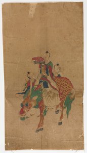 Daoist Immortal på en Qilin och två skötare av Unknown artist