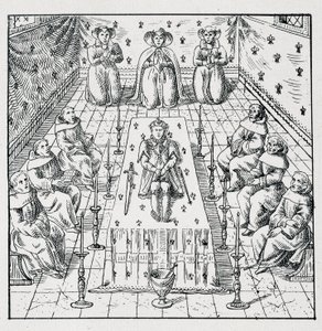 Karl IX:s död den 30 maj 1574 vid 24 år - i "" Samling av 39 figurer som representerar Frankrikes katastrofer från 1562 till 1586"" Louis Perrin imprimerie av Unknown artist