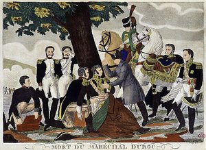 Marskalk Duroc, hertig av Friuli, dog 1813 (dödligt sårad i Bautzen) assisterad av Napoleon I och Murat. av Unknown artist