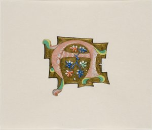 Initialbokstav "A" i rosa med sex blad och två kulor, från en körbok av Unknown artist