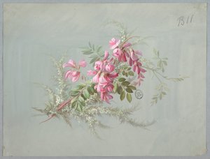 Design för tapeter och textil: Blommor och fåglar av Unknown artist