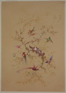Design för tapeter och textil: Blommor och fåglar av Unknown artist