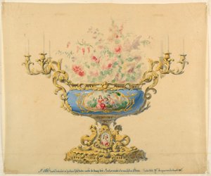 Design för en Jardiniere och Candelabrum av Unknown artist