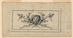Design för en panel med ett huvud framför två korsade thyrsi av Unknown artist