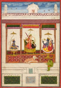 Devi med Krishna och Vishnu i ett palats av Unknown artist