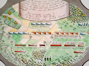 Diagram över stridslinjerna i slaget vid Camden, South Carolina, den 16 augusti av Unknown artist