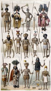 Olika kostymer av Warriors of Oceania. av Unknown artist