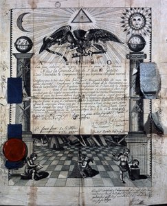 Diplom av Isaac Huit som följeslagare och mästare i Royal Masonry Art, tilldelad 1789 av Grand Lodge of St-Jean i Genève. av Unknown artist