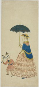 Holländsk dam med parasoll och liten pojke 阿蘭陀婦人と子供 (Orando fujin to kodo mo) av Unknown artist