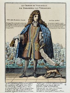 Holländskt satirtryck mot Ludvig XIV: Slaget vid Hougue eller den franska flottan, beväpning för att återställa Jacques II och under befäl av Anne Hilarion av Costentin (Cotentin), greve av Tourville (1642-1701), besegrades och förstördes delvis den 29 maj av Unknown artist