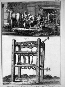 Gravyr föreställande hovslagaren på 1700-talet. av Unknown artist