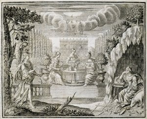 Gravyr som föreställer kvinnor som arbetar på en vävstol. Början av 1700-talet. av Unknown artist