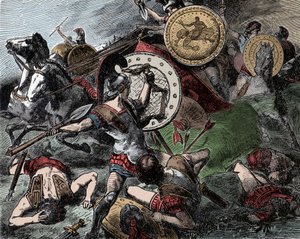 Epaminondas räddar Pelopidas - Antikens Grekland: Epaminondas (418-362 f.Kr.) räddar Pelopidas (420-364 f.Kr.) under Korintkriget (395-387 f.Kr.) av Unknown artist