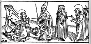 Avsnitt av Saint James the Majors liv: helgonet halshuggas under ögonen av Herodes av Agrippa, kungen av Judeen. Gravyr från "Leben der Heiligen - sommerteil" (Helgonets bok) av Jacobus (James) av Voragine (1228-1298). Lübeck 1488. av Unknown artist