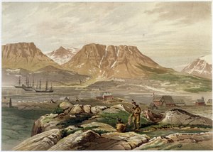 Eskimåer och bosättning - i "The shores of the polar sea, an Arctic expedition narration"", av Dr Edward Moos, Marcus Nard & Co, London av Unknown artist