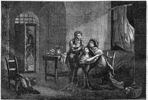 Eugene och Hortense Beauharnais tröstar sin mamma Josephine de Beauharnais i hans fängelse (Prison des Carmes) av Unknown artist