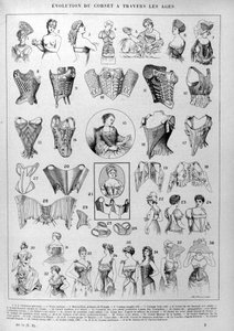 Evolution av korsett och feminina underkläder genom tiden. av Unknown artist