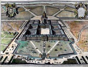 Exteriör vy av hotel des Invalides i Paris på 1700-talet. Gravyr av 1700-talet. Privat samling. av Unknown artist