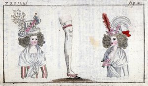 Mode 1700-talet: frisyr och strumpeband för kvinnor runt 1788. av Unknown artist