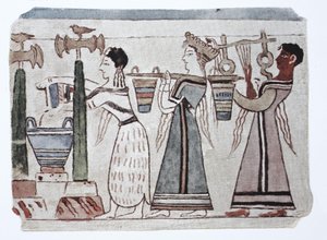 Mode, Egeiska feniciska kulturen, 2000-500 f.Kr. Kvinnor med vattenhinkar bakom en harpist av Unknown artist