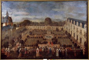 Fest på Ducal Palace 1673 för vistelsen av kung Ludvig XIV och hans hov. Anonym målning av Unknown artist