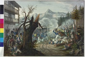 Kamp mellan bayerska soldater och tyrolska bönder av Unknown artist