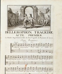 Första akten av "" Bellerophon "" Tragedie Lyrique i fem akter med en prolog av Jean Baptiste Lully (Giovanni Battista Lulli) (Jean-Baptiste) (1632-1687). 1714. av Unknown artist
