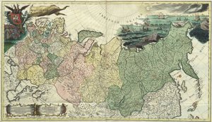 Första allmänna kartan över det ryska imperiet - Anonym mästare - 1745 - Kopparstick, akvarell - Vetenskapsakademien, Sankt Petersburg av Unknown artist