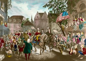 First of the American War of Independence: George Washington (1732-1799) triumphal entry into New York after the English defeat av Unknown artist