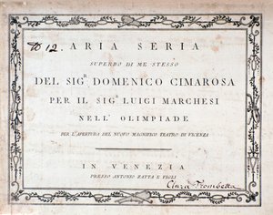 Första sidan av musikmusiken till Aria Seria av Domenico Cimarosa av Unknown artist