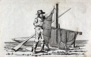Fiskare och fisknät. Fin gravyr från 1700-talet. Privat samling. av Unknown artist