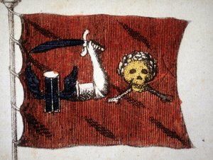Flagga för de barbariska piraterna, gravyr sent 1700-tal. av Unknown artist